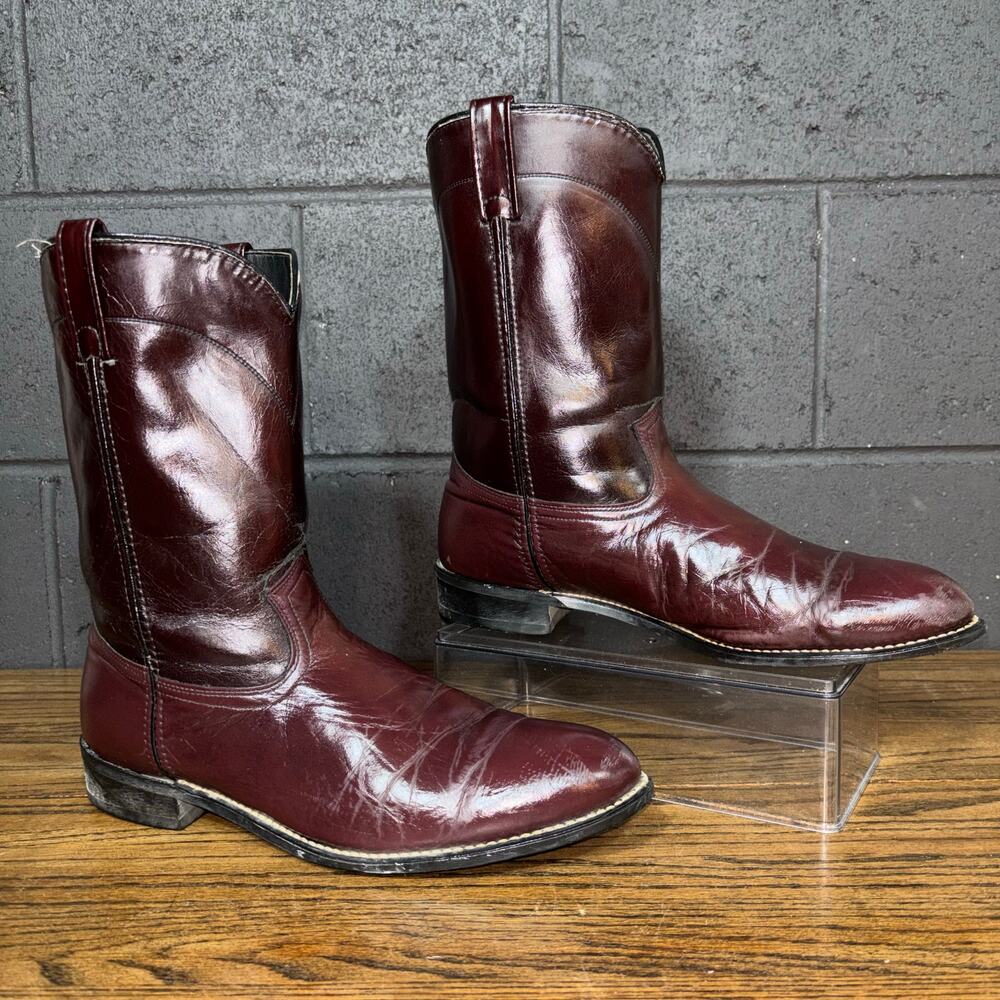 Vintage Acme Western Boots Burgundy Leather Made In USA Size 12 D Cowboy